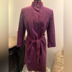 EUC purple suede single neck button coat, long sleeve with actual front pockets